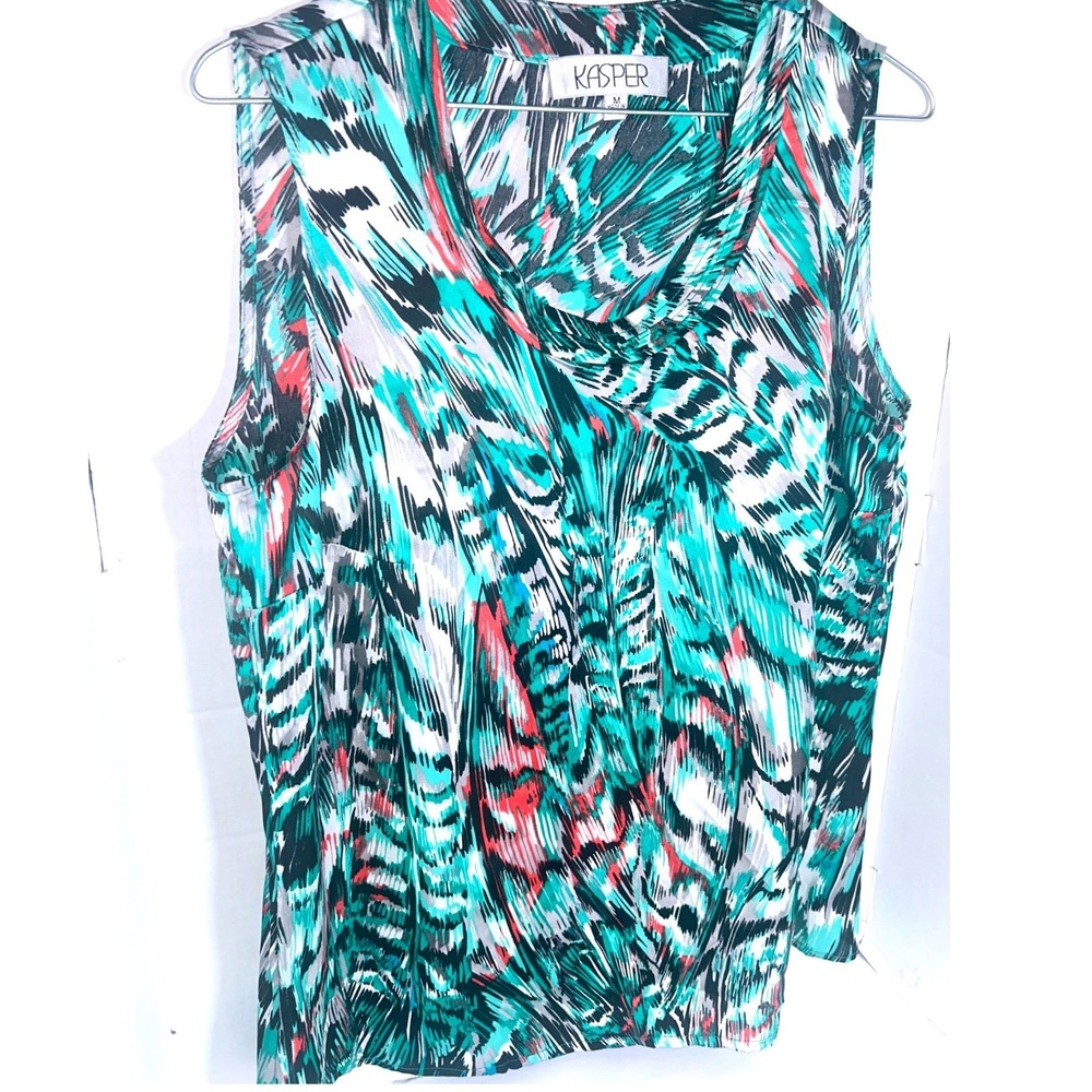 Kasper Sleeveless Abstract Print Blouse Green Black Red Women's M 2011 - Picture 5 of 7